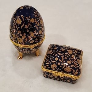 Navy Blue and Gold Porcelain Trinket Boxes